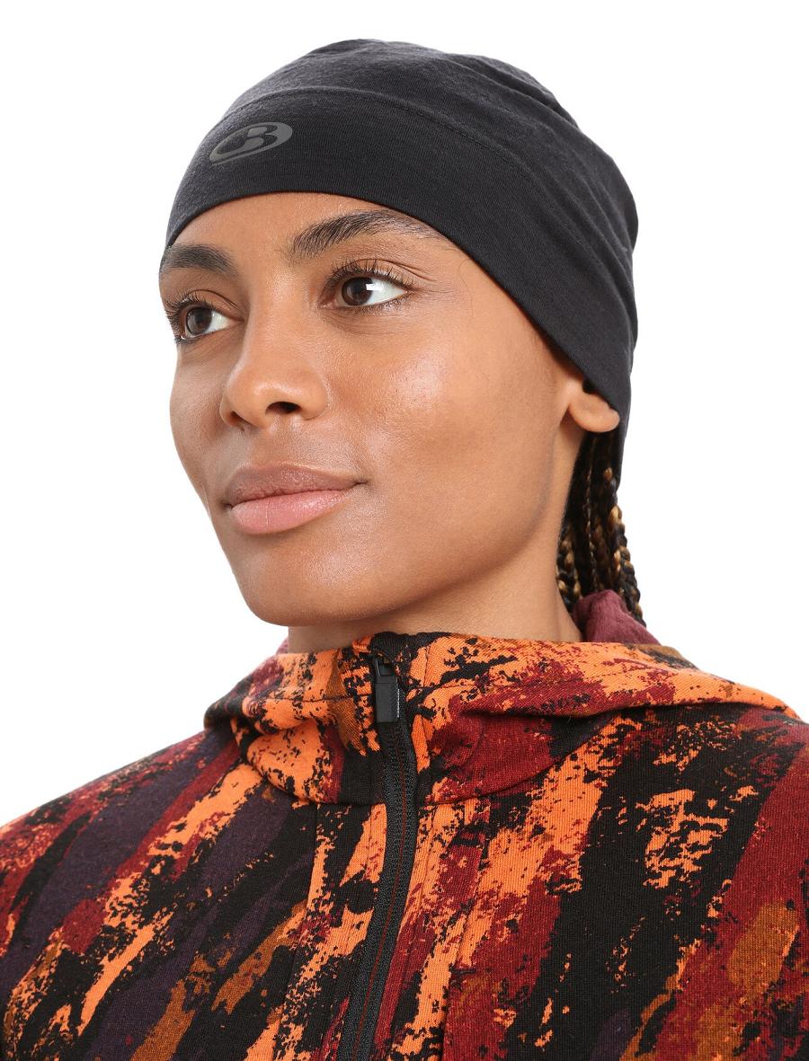 Black Women's Icebreaker Unisex Merino Chase Beanie Hats | USA 1484FDNM